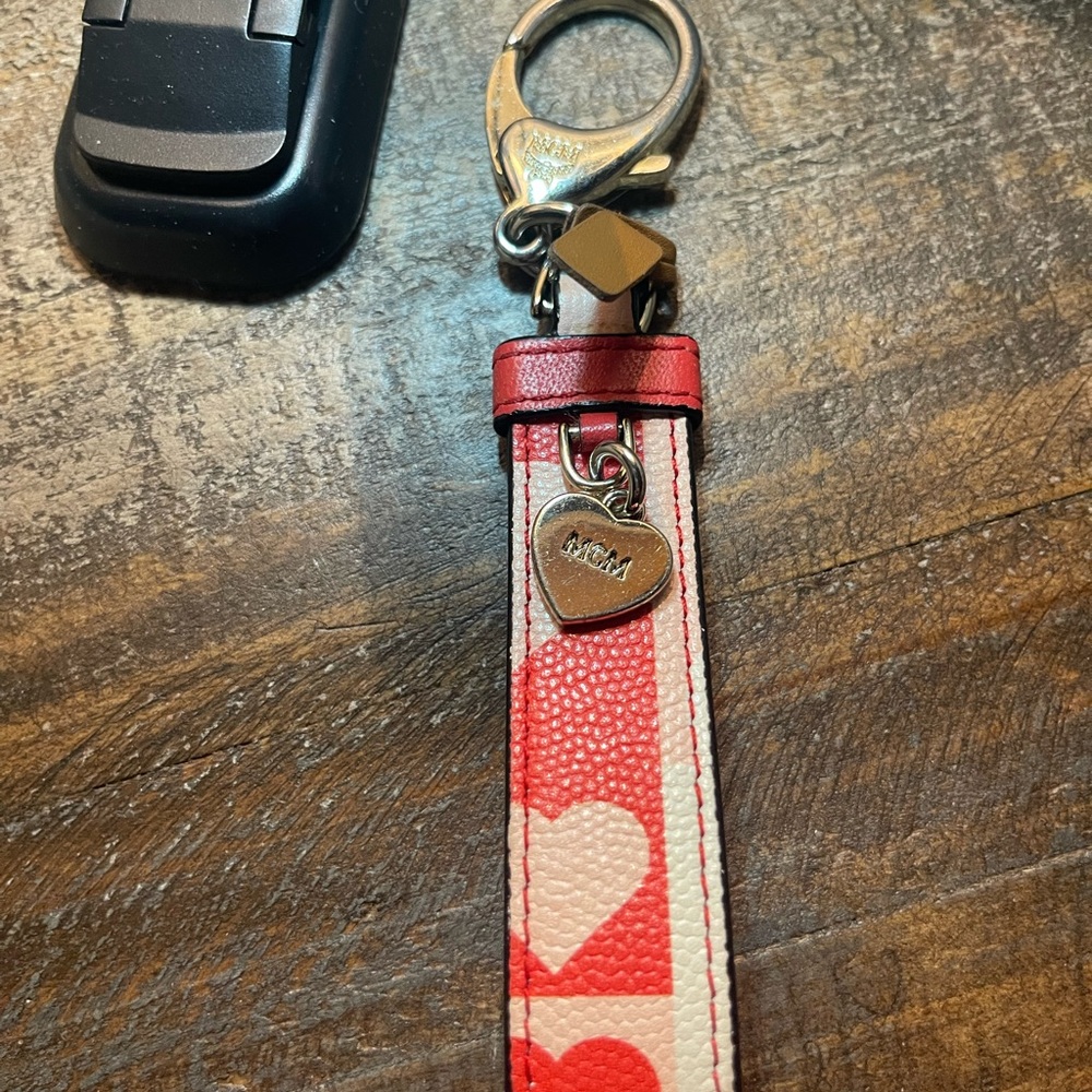 MCM heart keychain pink and red